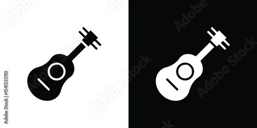 Guitar icon in flat black solid vector set