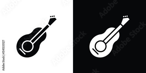 Guitar icon in flat black solid vector set