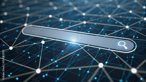 Digital network with search bar, representing connectivity and information retrieval in a modern technological landscape.