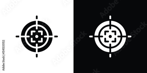 Gun target icon in flat black solid vector set