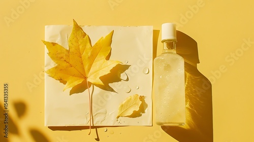 Autumnal skincare product displayed with a maple leaf.