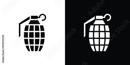 Hand grenade icon in flat black solid vector set