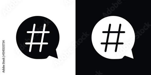 Hashtag icon in flat black solid vector set