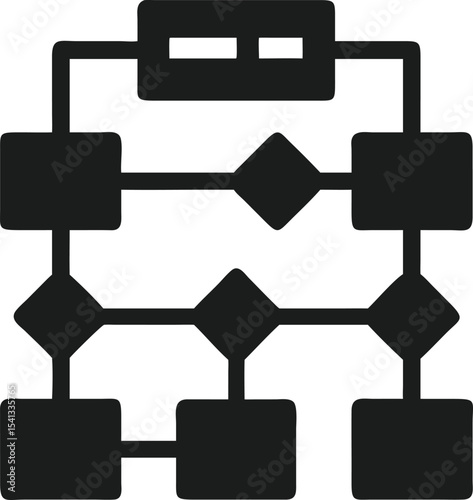 Modern black silhouette depicting machine learning algorithm flowchart diagram vector design