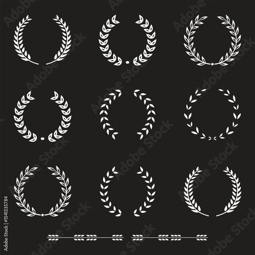 Simple black laurel wreath vector icon set. Award, success, champion sign