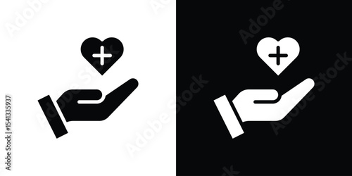 Health insurance icon in flat black solid vector set