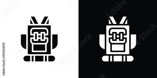 Hiking backpack icon in flat black solid vector set