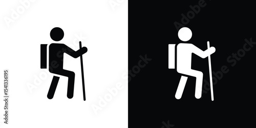 Hiking icon in flat black solid vector set