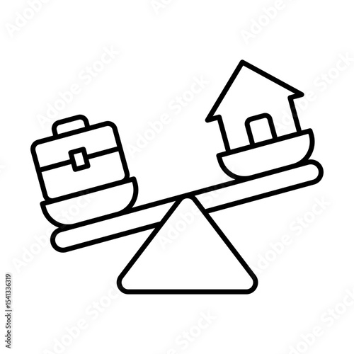 Unbalanced lifestyle icon Editable thin line symbol showing home job tension remote worker fatigue with briefcase and house outline graphic