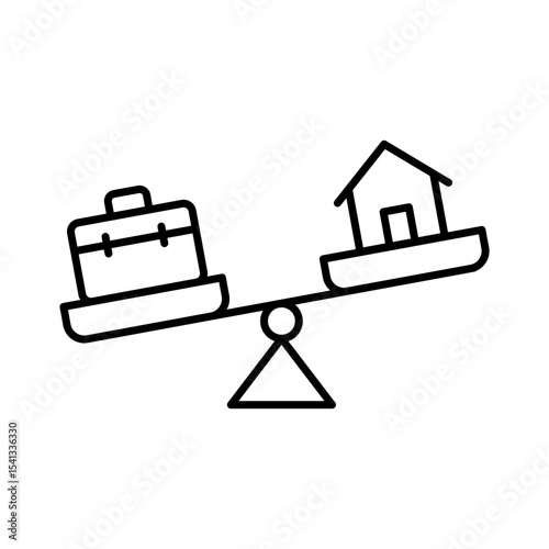 Work life imbalance icon Editable thin line outline of unbalanced scale with home and briefcase representing remote job stress and lifestyle conflict