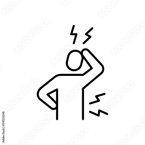 Back and head pain icon Thin line symbol showing physical stress symptoms of mental burnout and overwork
