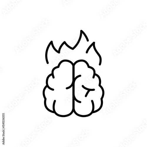 Burnout brain icon Editable outline line symbol of mental stress exhaustion and overwork from remote job pressure thin style