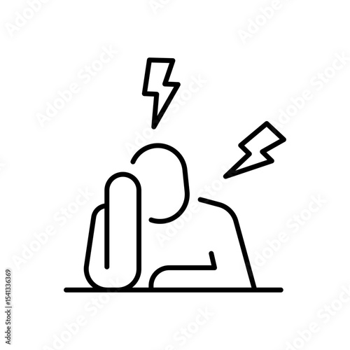 Headache stress icon Outline editable symbol showing person suffering mental pressure burnout fatigue related to remote work