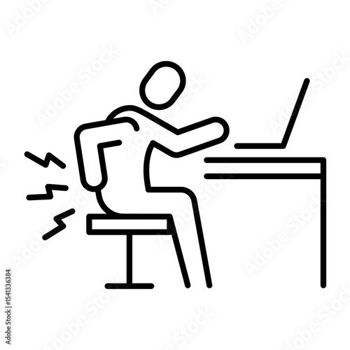 Lower back pain icon Thin line editable outline symbol showing remote worker fatigue sitting posture discomfort and office stress