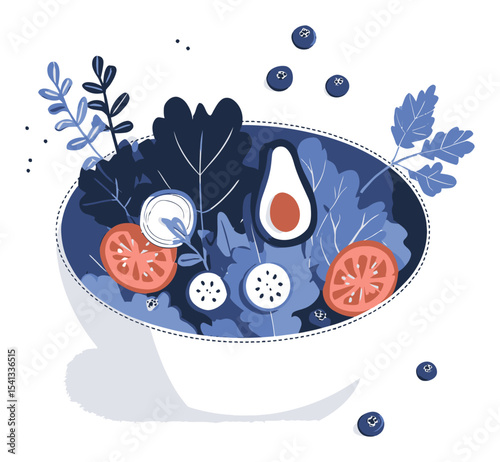 Colorful Cartoon Salad Bowl with Fresh Ingredients and Vibrant Vegetables