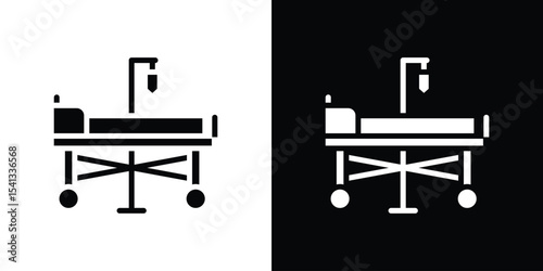Hospital bed icon in flat black solid vector set