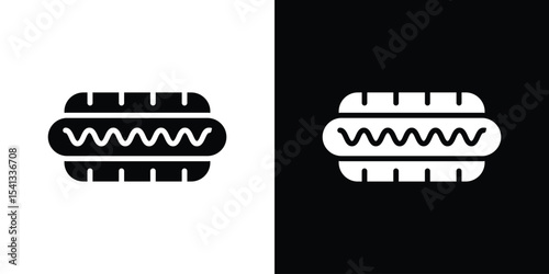 Hot dog icon in flat black solid vector set