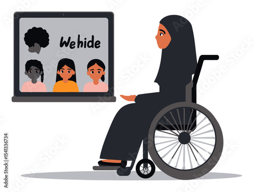 Diverse Cartoon Character in Wheelchair Engaging with Online Community