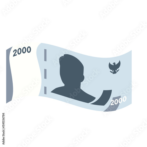 Flat illustration of a 2000 rupiah Indonesian banknote featuring a portrait and national emblem. Simple, modern design, perfect for financial or economic topics.