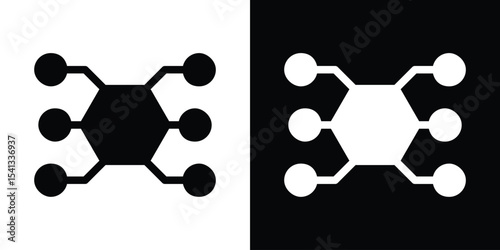 Hub icon in flat black solid vector set