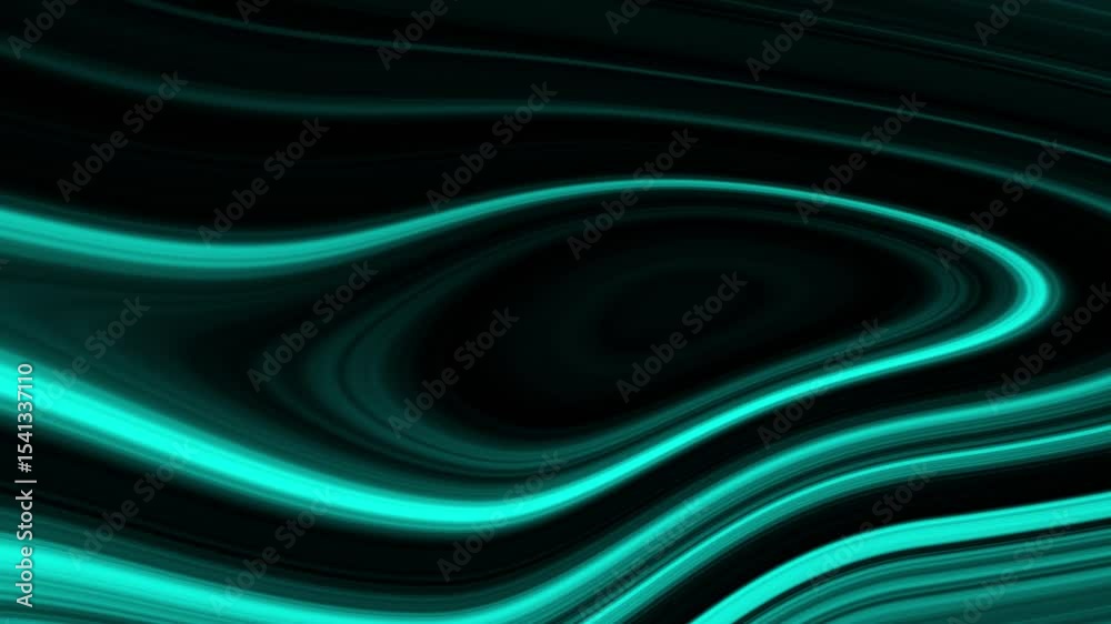 Abstract animated background with fluid marble like lines in teal and black colors, creating a dynamic and elegant wave motion effect perfect for modern design, motion graphics, or branding