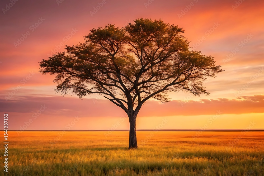 Single tree in golden field at sunset Single tree in golden field at sunset