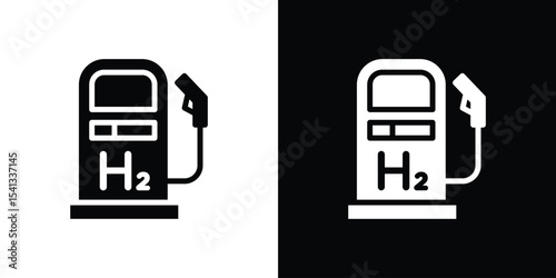 hydrogen fuel pump icon in flat black solid vector set
