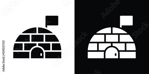 Igloo icon in flat black solid vector set