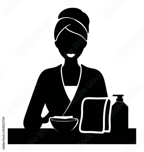 Abstract Representation of a Woman with a Towel and Bowl in a Spa Setting