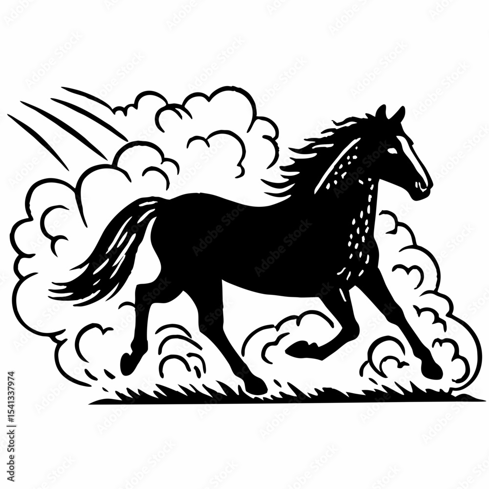 Obraz premium Running horse silhouette with dust trail