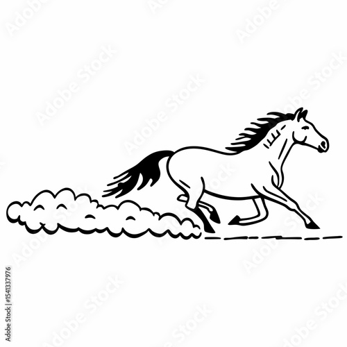Running horse silhouette with dust trail