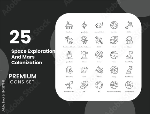 Space Exploration and Mars Colonization Vector Icon Stock Illustration for Astronomy and Space Travel