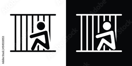Jail icon in flat black solid vector set