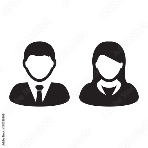 Avatar profile icon set including male and female black icon, flat style isolated icon silhouette vector art illustration on white background