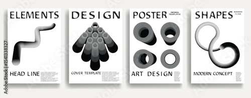Modern posters . Vector design composition with various geometric shapes . Abstract contemporary art . Vector art ideal for media, ads, covers, brochures, banners. Black and white.
