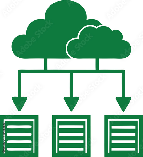 Cloud computing illustration representing data transfer and storage in vector format