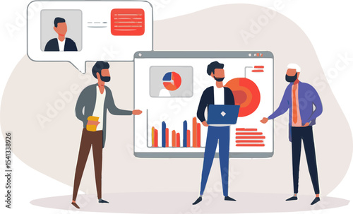 Create a kinds of deferent People Characters Meeting Online and Planning Project Tasks Together. Colleagues Sharing their Business Ideas. Business Teamwork Concept. vector art with white background.