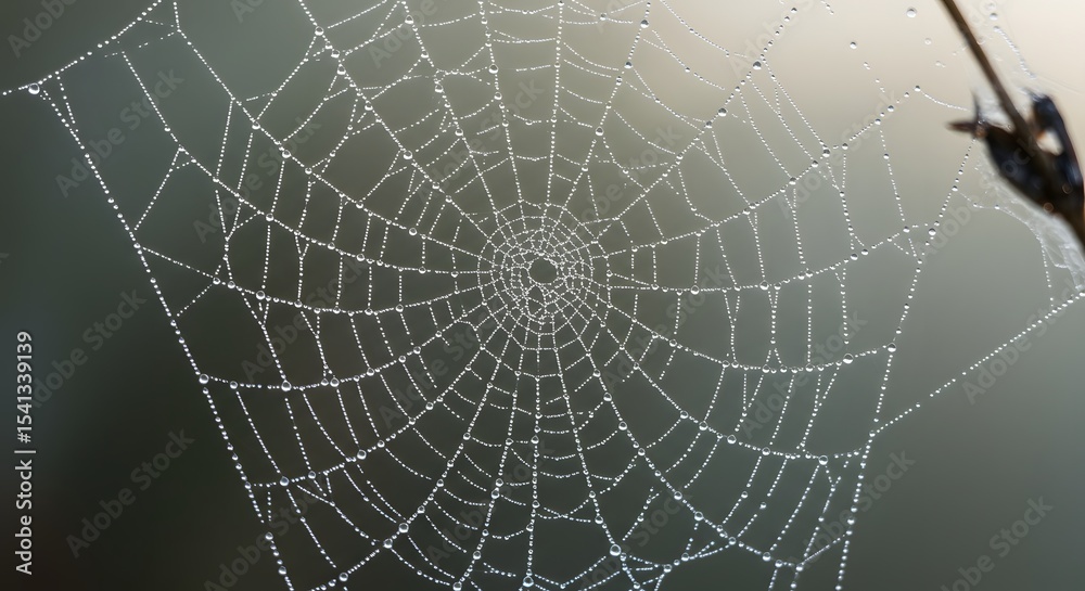 Obraz premium Intricate Spiderweb Glistening with Morning Dew A Close-Up View