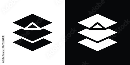 Land layers icon in flat black solid vector set