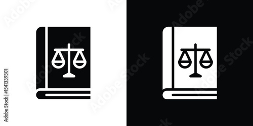 Law book icon in flat black solid vector set