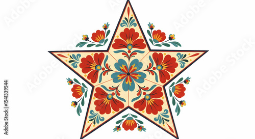 Floral Star Design Folk Art Scandinavian Style Decoration