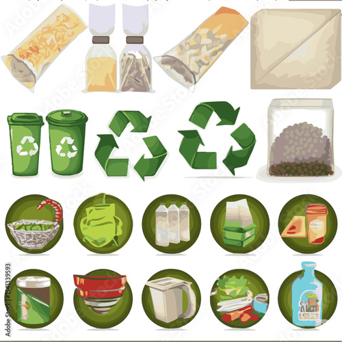 Create a kinds of icon, symbol, vector, green, icons, eco, set, recycle, ecology, environment, button, sign, recycling,   vector art with white background.
