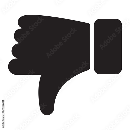 Hand Thumb down dislike black icon, flat style isolated icon silhouette vector art illustration on white background
