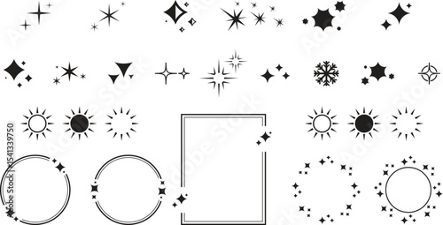 Stars Icons. Black Series. The set contains icons as Sparkle, Falling Star, firework, Twinkle, Glow, Star Shape, Celebritie,