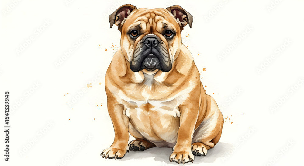 Obraz premium Adorable Bulldog Watercolor Painting Dog Art Print