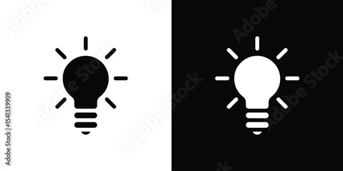 Light bulb icon in flat black solid vector set