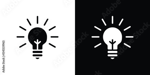Lightbulb icon in flat black solid vector set