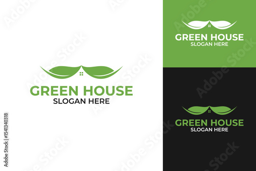 leaf logo forming a roof of a house design template vector illustration