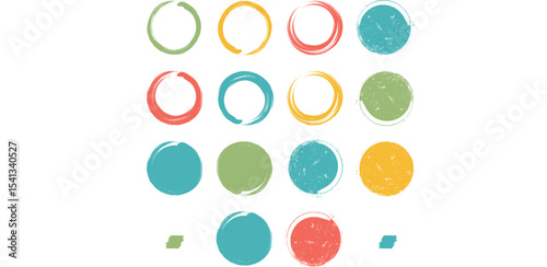 set of black round banners - brush painted circle on transparent background