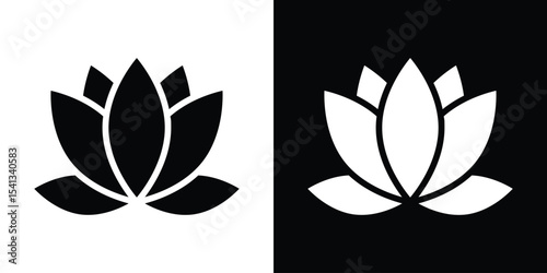 Lotus icon in flat black solid vector set